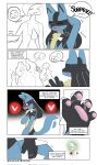  &lt;3 ambiguous_gender anthro aroused bodily_fluids comic dialogue english_text flustered gardevoir generation_1_pokemon generation_3_pokemon generation_4_pokemon genital_fluids group hi_res looking_back lucario machamp nintendo partially_colored pawpads pokemon pokemon_(species) precum precum_on_hand shaking sincastermon sweat sweatdrop tail_motion tailwag text trembling video_games 