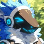  1:1 absurd_res ambiguous_gender anthro blue_body blue_ears blue_fur blurred_background bust_portrait corzh77 fur head_tuft hi_res inner_ear_fluff machine neck_tuft portrait protogen protogen_visor solo tuft unsigned white_body white_fur white_inner_ear_fluff 