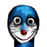  1:1 2019 anthro blue_body blue_fur creepy creepypasta domestic_cat doraemon doraemon_(character) felid feline felis fur looking_at_viewer machine male mammal momo_(creepypasta) mt_tg pupils red_nose robot shaded simple_background smile solo whiskers white_background white_body white_fur 