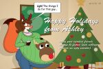  &copy; 2016 anthro antler_headband ashley_(satsumalord) belly beverage big_belly big_breasts blush bottomwear breasts brown_eyes brown_hair butt canid canine christmas christmas_ornament christmas_star christmas_tree clothed clothing denim denim_clothing digital_media_(artwork) english_text fake_nose female fox gift glass hair hand_on_stomach holidays jeans mammal painting pants plant red_fox satsumalord shirt solo speech_bubble sweater symbol text topwear tree 