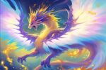  ai_art ai_generated ambiguous_gender blue_eyes claws dragon elemental_(disambiguation) elemental_creature elemental_dragon fantasy feral fire glowing horn magic majestic midjourney nijijourney open_mouth powerful roaring solo spell spread_wings swirling talons titanium_dragon wings 