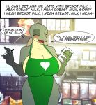  &lt;3 anthro apron becky_mcgregor_(sprinkles) big_breasts blush breasts clothing container cup dialogue english_text female happy hi_res i_mean_breast_milk meme pencil_(disambiguation) reptile scalie shell smile solo sprinkles_(artist) text turtle wide_hips 