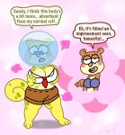  anthro barefoot blush breasts chaos-force clothed clothing confusion crossgender duo feet female hi_res hybrid implied_transformation mammal marine necktie nickelodeon rodent sandy_cheeks sciurid sea_sponge source_request spongebob_squarepants water 