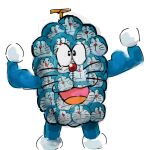 1:1 2019 domestic_cat doraemon doraemon_(character) felid feline felis flexing flexing_bicep flexing_both_biceps flexing_muscles food front_view fruit grape machine male mammal mouth_closed mt_tg open_mouth plant red_nose robot shaded simple_background solo standing tongue whiskers white_background 
