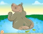  anthro butt casual_nudity common_hippopotamus dreamworks fart fart_bubbles female gbstudios gloria_the_hippopotamus hippopotamid looking_at_viewer madagascar_(series) mammal nude one_eye_closed solo water wink winking_at_viewer 