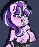  absurd_res anthro anthrofied big_breasts blush bodily_fluids breasts equid equine fangs female friendship_is_magic hair hasbro hi_res horn louvely mammal my_little_pony nipples purple_hair solo starlight_glimmer_(mlp) sweat unicorn 