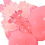  1:1 absurd_res blush breasts female genitals hi_res humanoid low-angle_view nintendo nipples plump_labia pokemon pokemon_(species) pokemorph pussy simple_background solo thick_thighs tinkaton video_games white_background worm&#039;s-eye_view 