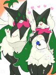  &lt;3 anthro areola biped breasts fangs female front_view green_body hi_res kame_3 looking_at_viewer meowscarada multiple_poses nipples open_mouth pose red_eyes simple_background smile soap solo 