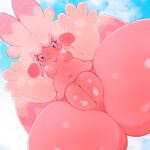  1:1 absurd_res blush breasts female genitals hi_res humanoid low-angle_view nintendo nipples plump_labia pokemon pokemon_(species) pokemorph pussy solo thick_thighs tinkaton video_games worm&#039;s-eye_view 