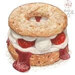  artist_name commentary cream doughnut english_commentary food food_focus fruit highres jam kailene original simple_background still_life strawberry white_background 