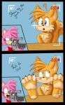  absurd_res amy_rose anthro blush canid canine duo eulipotyphlan feet female foot_fetish foot_focus fox foxkai fur hedgehog hi_res male mammal miles_prower orange_body orange_fur pink_body pink_fur recording sega sonic_the_hedgehog_(series) 