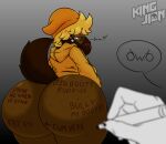  anthro big_butt blonde_hair body_writing bottomless butt canid canine canis clothed clothing domestic_dog hair huge_butt kingjion male mammal thick_thighs 