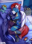  bed cuddling equid equine eyes_closed eyewear fan_character friendship_is_magic furniture goggles hasbro hi_res lightning_dust_(mlp) lightning_flare male mammal my_little_pony on_bed pegasus plushie rainbow_dash_(mlp) shadowbolts_(mlp) shadowreindeer swift_apex wings wonderbolts_(mlp) 