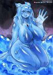  5_fingers absurd_res big_breasts blue_body breasts featureless_breasts female fingers goo_creature goo_humanoid hi_res humanoid kneeling murazaki not_furry solo thick_thighs 