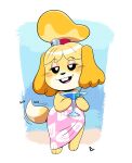  alcohol animal_crossing anthro beverage biped canid canine canis clothed clothing cubiccitrus domestic_dog drunk female fur hi_res holding_beverage holding_object isabelle_(animal_crossing) mammal nintendo shih_tzu solo substance_intoxication toy_dog video_games yellow_body yellow_fur 