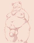  2022 :3 absurd_res anthro areola balls cheek_tuft chest_tuft crotch_tuft erection eyebrows eyewear facial_tuft fluffy genitals glans glasses hands_behind_back hi_res inner_ear_fluff male mammal monochrome moobs navel nipples nude overweight overweight_anthro overweight_male penis shaded simple_background sketch solo tan_background thick_thighs tuft urethra ursid vein woory 