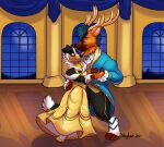 absurd_res ballroom beauty_and_the_beast blush blush_lines border_collie canid canine canis capreoline cervid clothed clothing collie dancing domestic_dog duo herding_dog hi_res male male/male mammal pastoral_dog reindeer saturdaii_(fauxcroft) sheepdog skylardoodles 