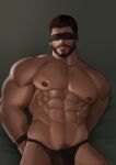  1boy abs arms_behind_back bara black_blindfold black_hair black_male_underwear blindfold bound bound_wrists briefs chris_redfield covered_eyes facial_hair gr_goden highres large_pectorals male_focus male_underwear muscular muscular_male navel nipples pectorals resident_evil short_hair solo underwear 