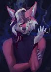  2022 5_fingers anthro breasts canid canine clothed clothing digital_media_(artwork) eyebrows eyelashes female fingers fur hair hi_res looking_at_viewer mammal plgdd purple_eyes solo 