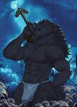  absurd_res anthro asian_clothing black_sclera blaidd_(elden_ring) canid canine canis claws clothing drakonika123 east_asian_clothing elden_ring fangs fromsoftware fundoshi hand_on_hip hi_res japanese_clothing male mammal melee_weapon muscular muscular_male nipples solo sword underwear video_games weapon wolf 