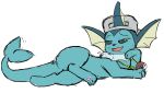  alpha_channel clothing colored_sketch eeveelution feral generation_1_pokemon gold_chain grey_clothing grey_hat grey_headwear hat headgear headwear hi_res jewelry lying nintendo on_side pokemon pokemon_(species) sketch vaporeon vaporeon_rapper video_games 