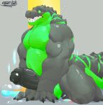 2022 anthro balls balls_expansion barazoku belly biceps big_balls big_muscles big_penis blush bodily_fluids claws crocodile crocodilian crocodylid dripping erection expansion foreskin genital_expansion genital_fluids genitals grandall_(artist) grey_background hi_res huge_balls huge_muscles huge_penis humanoid_genitalia humanoid_penis kneeling male musclegut muscular muscular_anthro muscular_male non-mammal_balls nude open_mouth pecs penis penis_expansion potion potion_bottle precum precum_drip reptile scales scalie signature simple_background solo sweat sweatdrop teeth thick_penis thick_thighs tongue triceps vein 
