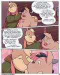  &lt;3 4:5 abe_(mikrogoat) anthro basil_(mikrogoat) blinds blush clothed clothing comic detailed_background dialogue digital_media_(artwork) domestic_pig duo english_text fur hair heart_nose hi_res hoodie inside kissing lagomorph leporid male mammal mikrogoat nipples open_mouth overweight overweight_male partially_clothed pink_background rabbit shirt shirtless simple_background speech_bubble suid suina superhero superhero_costume sus_(pig) text topwear url whiskers 