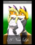  2009 absurd_res anthro arms_around_another arms_around_partner arms_around_torso asian_clothing black_body black_clothing black_ears black_fur black_markings black_nose blonde_hair blue_eyes breasts brother brother_and_sister canid canine clothing comic cover cover_art cover_page digital_drawing_(artwork) digital_media_(artwork) dress duo east_asian_clothing embrace english_text eye_contact female firecat fog fox fur gloves_(marking) grass green_eyes hair half-closed_eyes hi_res hug japanese_clothing kit_(kitsune_youkai) kitsune_youkai long_hair looking_at_another looking_at_partner looking_back_at_another looking_back_at_partner male male/female mammal markings multicolored_body multicolored_fur narrowed_eyes orange_body orange_fur orange_tail outside pink_body pink_fur pink_inner_ear plant pregnant pregnant_female red_tongue romantic romantic_couple shaded sibling sister standing text title tongue two_tone_body two_tone_fur white_body white_clothing white_dress white_fur 