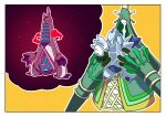  =3 absurdres border carrying celesteela duraludon fukidashi_cotton gigantamax gigantamax_duraludon highres imagining no_humans outline pokemon pokemon_(creature) sweatdrop white_border 