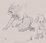  anthro areola bent_over breasts butt canid canine canis cinderace cooliehigh duo female generation_4_pokemon generation_8_pokemon lagomorph leporid male male/female mammal nintendo nipples nude on_hands_and_knees pokemon pokemon_(species) riolu size_difference sketch smaller_male surprise video_games 