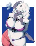  absol anthro anthrofied big_breasts bra breasts cleavage clothed clothing female fur generation_3_pokemon hair hair_over_eye hi_res nintendo one_eye_obstructed panties pokemon pokemon_(species) shy solo tia_(lunarspy) underwear video_games white_body white_fur wingmandraw 