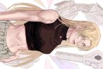  1girl bangs blonde_hair highres jujutsu_kaisen long_hair midriff navel ndsoda parted_bangs shikigami sleeveless stomach tsukumo_yuki_(jujutsu_kaisen) yellow_eyes 