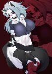  anthro big_breasts big_tail black_body black_clothing black_fur black_legwear black_nose breasts canid canid_demon canine chest_tuft cleavage clothed clothing collar curvy_figure demon ear_piercing ear_ring elbow_tuft eyebrows eyelashes female female_anthro fingerless_gloves fingers fur gloves grey_body grey_fur grey_hair hair half-closed_eyes handwear hellhound helluva_boss hi_res huge_breasts leggings legwear loona_(helluva_boss) mammal multicolored_body multicolored_fur narrowed_eyes navel nipple_outline piercing red_sclera ring_piercing sirn_0121 smile solo spiked_collar spikes stockings thick_thighs topwear tuft two_tone_body two_tone_fur voluptuous white_body white_eyes white_fur white_hair wide_hips 