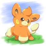  :&lt; brown_eyes closed_mouth commentary_request day frown full_body grass highres looking_to_the_side no_humans outdoors pawmi pokemon pokemon_(creature) solo yoshio_(yoshi00000091) 