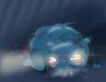  animate_inanimate anthro bite biting_lip blue_background bodily_fluids car clothing female fog foxx headlights inanimate_transformation morph motion_lines simple_background solo sweat torn_clothing transformation unknown_character vehicle 