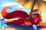  alligator alligatorid ambysweetdragon anthro beach beach_towel beach_umbrella beverage_can big_breasts big_butt bikini breasts butt chips_(food) cleavage clothed clothing crocodilian curled_hair diamond_(losangelesrider) eating female food hair lying on_front outside overweight overweight_anthro overweight_female potato_chips reptile scalie seaside solo swimwear thick_tail thick_thighs towel yellow_eyes 