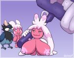  areola avian big_breasts bird breasts corvisquire female generation_8_pokemon generation_9_pokemon genitals group hammer heshieokf hi_res huge_breasts humanoid nintendo nipples nude pink_areola pink_body pink_nipples pokemon pokemon_(species) pussy short_stack smile smug smug_expression tinkaton tinkatuff tools trio video_games 