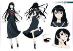  black_hair fangs hime_cut kaibutsu_oujo kamura_reiri long_hair official_art open_mouth red_eyes school_uniform smile tongue 