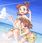  2girls bikini blush futami_ami futami_mami idolmaster multiple_girls ocean oekaki sea siblings sisters smile swimsuit twins water 