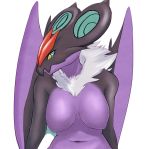  1girl animal_ears aqua_sclera black_skin breasts closed_mouth creatures_(company) female furry game_freak gen_6_pokemon highres large_breasts navel nintendo nipples no_humans noivern nude personification pokemon pokemon_(creature) purple_skin simple_background solo two-tone_skin upper_body white_background xan_(xan0712) yellow_eyes 