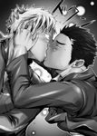  2boys black&amp;white black_&amp;_white black_and_white black_hair blonde_hair couple friends itto_(mentaiko) kiss kissing lovers male male_focus mentaiko monochrome multiple_boys original romantic school_uniform shocked surprised sweatdrop yaoi 