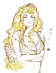  bare_shoulders blonde_hair breasts cleavage crossed_arms eyes_closed female final_fantasy final_fantasy_iv long_hair lowres na_(pixiv913562) partially_colored rosa_farrell solo white_background 