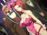  1girl 4boys angry animal_ears bare_shoulders beard big_breasts black_king_(code_geass) blonde_hair blue_eyes bow bow_tie bowtie breasts bunny_ears bunny_tail bunnysuit cameltoe cleavage code_geass detached_collar facial_hair female fishnet_legwear fishnets formal grin jacket kallen_stadtfeld large_breasts leotard long_hair looking_at_viewer male multiple_boys nishikawa_takashi one-piece one-piece_swimsuit red_hair short_hair smile swimsuit tail thighhighs 