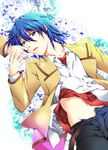  angel_beats! blue_eyes blue_hair hinata_(angel_beats!) male_focus school_uniform shirt_lift solo tsubasam 