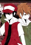  baseball_cap black_hair brown_hair expressionless gloves green_(pokemon) hat jacket ookido_green pokemon pokemon_(game) pokemon_heartgold_and_soulsilver pokemon_hgss pokemon_red_and_green pokemon_rgby red_(pokemon) red_eyes smile 