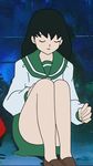  cap highres higurashi_kagome inuyasha legs long_hair miniskirt photoshop school_uniform skirt smile solo thighs trace 