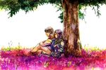  1boy 1girl brown_hair butz_klauser couple eyes_closed faris_scherwiz female final_fantasy final_fantasy_v koutoubu male occipital pants purple_hair short_hair sitting tree 