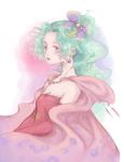  cape detached_sleeves earrings female final_fantasy final_fantasy_vi gradient gradient_background green_hair jewelry long_hair ponytail purple_eyes shbz shouta_(shbz) solo tina_branford white_background 