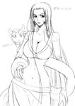  black_hair boa_hancock breasts cleavage earrings female horns jewelry long_hair one_piece outline pet salome_(one_piece) side_slit skull snake 