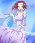  blue_eyes breasts code_geass dress female gradient gradient_background hair_ornament highres kallen_stadtfeld long_hair open_mouth red_hair solo tobeko_(tobetobe) tobetobe 